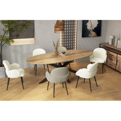 ALICE-Chaise en tissu bouclé Ecru et pieds métal noir (x2)