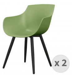YANICE-Chaise Coque Sauge, pieds métal noir (x2)