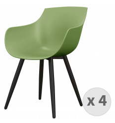 YANICE-Chaise Coque Sauge, pieds métal noir (x4)
