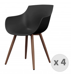 YANICE-Chaise Coque Noire, pieds métal noyer (x4)