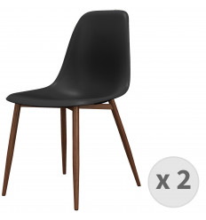 ESTER-Chaise Coque Noire et métal noyer (x2)