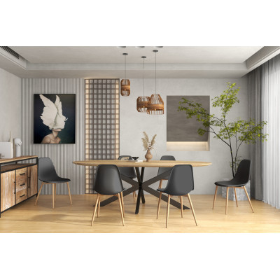 ESTER-Chaise Coque Noire et métal chêne (x2)