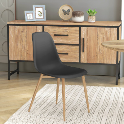 ESTER-Chaise Coque Noire et métal chêne (x2)