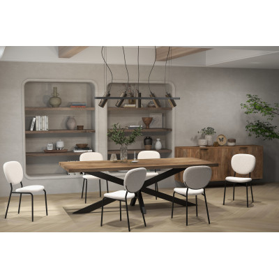 ANAIS-Chaise en tissu bouclette Ecru et métal noir (x4)