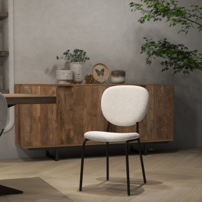 ANAIS-Chaise en tissu bouclette Ecru et métal noir (x4)