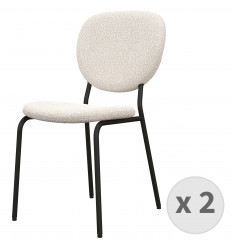 ANAIS-Chaise en tissu bouclette Ecru et métal noir (x2)