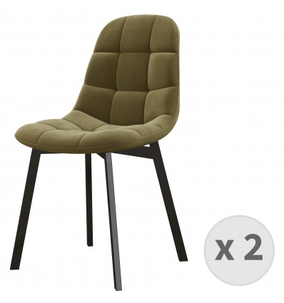 STELLIA-Chaise en Velours Olive et métal noir (x2)