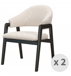 WOOL-Stuhl aus Ecru-Bouclé-Stoff und schwarzes Holz (x2)