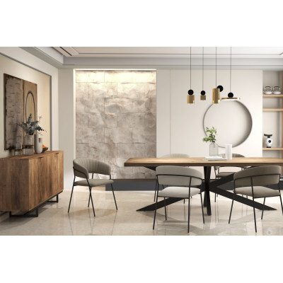 LUCA-Fauteuil de table en tissu Lin pieds métal noir (x2)