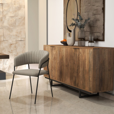 LUCA-Fauteuil de table en tissu Lin pieds métal noir (x2)