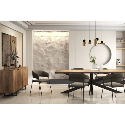 LUCA-Fauteuil de table en tissu Taupe et métal noir (x2)