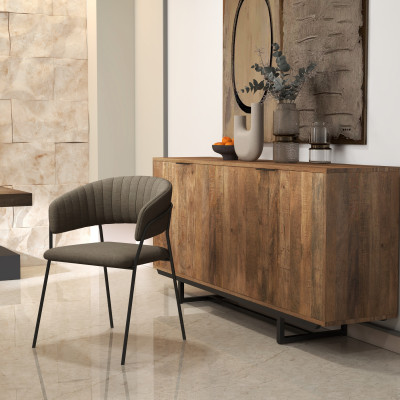 LUCA-Fauteuil de table en tissu Taupe et métal noir (x2)