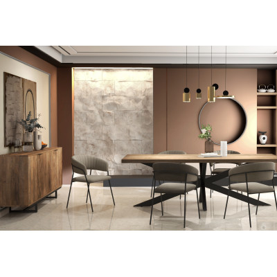 LUCA-Fauteuil de table en tissu Taupe et métal noir (x2)