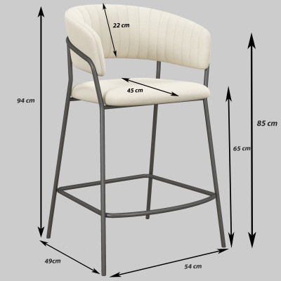 LUCA-Fauteuil de bar en tissu Vanille et métal noir (x2)
