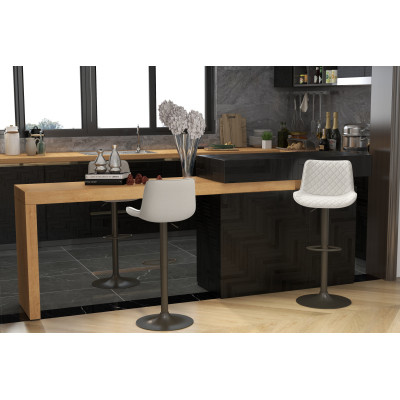 DINO-Tabouret de bar en tissu Coloris Lin et métal noir mat(x2)