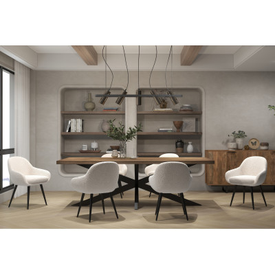 CANCUN-Chaise en tissu bouclette Ecru et pieds métal noir (x2)