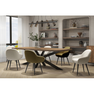 CANCUN-Chaise en tissu bouclette Ecru et pieds métal noir (x2)