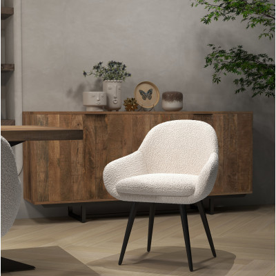 CANCUN-Chaise en tissu bouclette Ecru et pieds métal noir (x2)