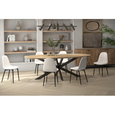 SALLY-Sedia in tessuto riccio ecru con gambe in metallo (x4)