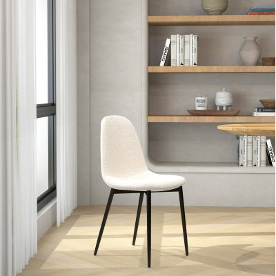SALLY-Chaise en tissu bouclette Ecru et métal noir (x4)