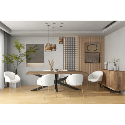 CANDICE-Silla de tela rizada color crudo y metal roble (x2)