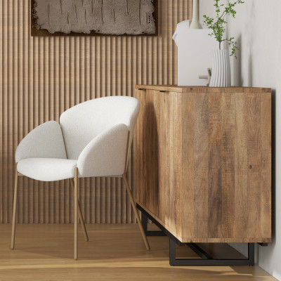 CANDICE-Chaise en tissu bouclé Ecru et métal bois (x2)