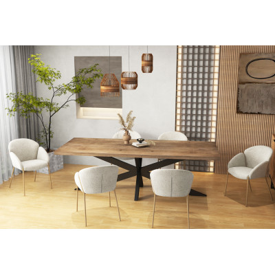 CANDICE-Sedia in tessuto riccio mastice e metallo legno (x2)