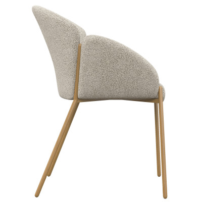 CANDICE-Chaise en tissu bouclé Mastic et métal décor bois (x2)