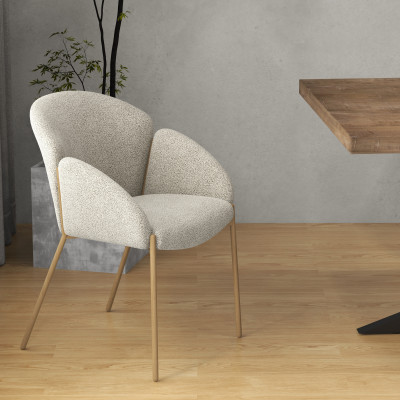 CANDICE-Silla de tela rizada Mastic crudo y metal roble (x2)