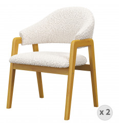 WOOL-Stuhl aus Ecru-Bouclé-Stoff und Natursholz (x2)