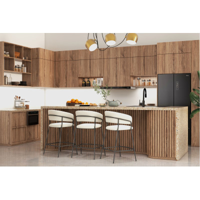 LUCA-Silla de bar de tela crema y metal negro (x2)