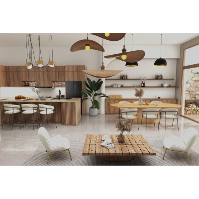 LUCA-Silla de bar de tela crema y metal negro (x2)