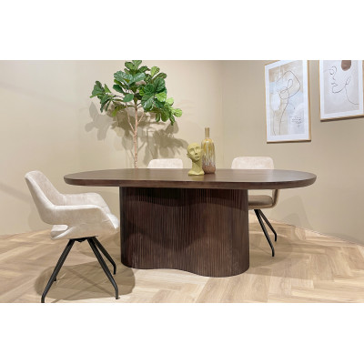 SEVILLE-Table à manger Ovale 8/10 p L.220 cm, Manguier teinté noyer