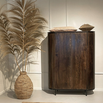 MENTON-Buffet Haut 2 portes en bois de Manguier massif Noyer