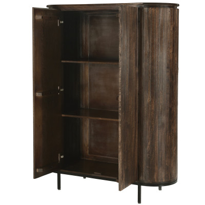MENTON-Buffet Haut 2 portes en bois de Manguier massif Noyer