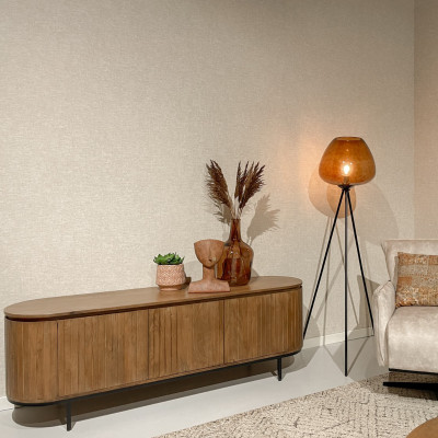 MENTON-Meuble TV 3 portes L.170 cm en Manguier massif et métal noir