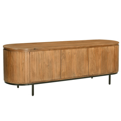 MENTON-Meuble TV 3 portes L.170 cm en Manguier massif et métal noir