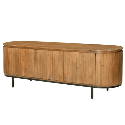 MENTON-Meuble TV 3 portes L.170 cm en Manguier massif et métal noir