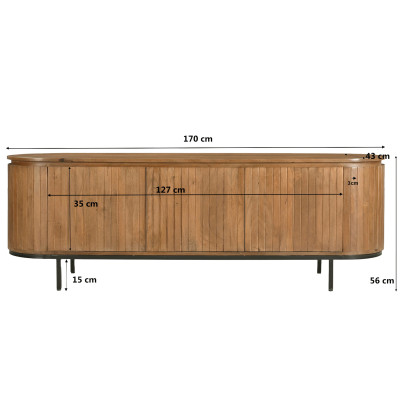 MENTON-Meuble TV 3 portes L.170 cm en Manguier massif et métal noir