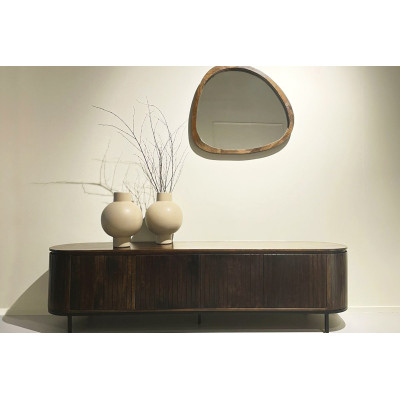 MENTON-Meuble TV 3 portes L170 cm en bois de Manguier massif Noyer