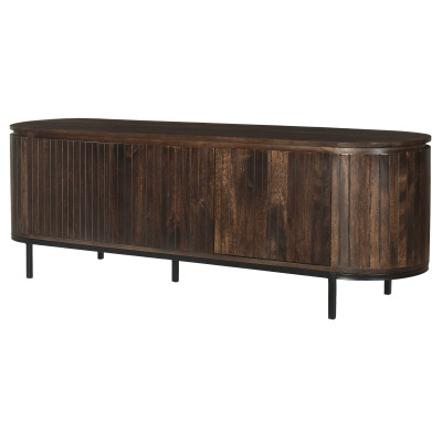 MENTON-Meuble TV 3 portes L170 cm en bois de Manguier massif Noyer