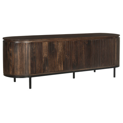 MENTON-Meuble TV 3 portes L170 cm en bois de Manguier massif Noyer