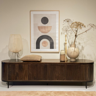 MENTON-Meuble TV 4 portes L210 en bois de Manguier massif Noyer