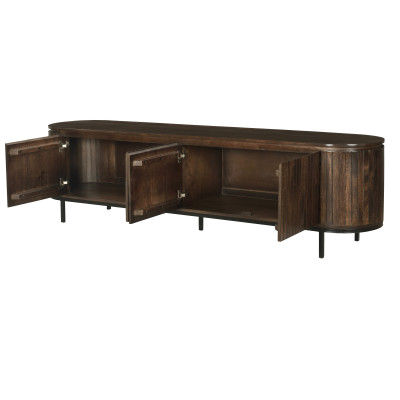 MENTON-Meuble TV 4 portes L210 en bois de Manguier massif Noyer