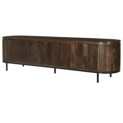 MENTON-Meuble TV 4 portes L210 en bois de Manguier massif Noyer