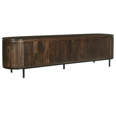 MENTON-Meuble TV 4 portes L210 en bois de Manguier massif Noyer