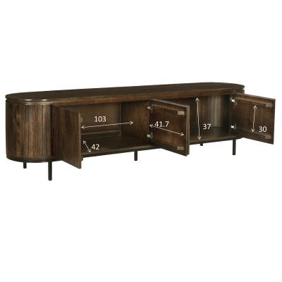 MENTON-Meuble TV 4 portes L210 en bois de Manguier massif Noyer