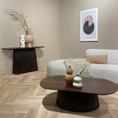 SIENNE-Table basse ovale 120x70 cm en Manguier massif teinté noyer