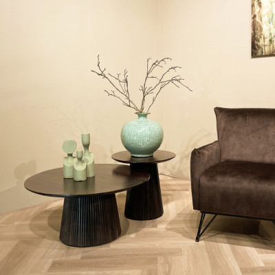 SIENNE-Table basse ronde D.80 cm en Manguier massif teinté noyer