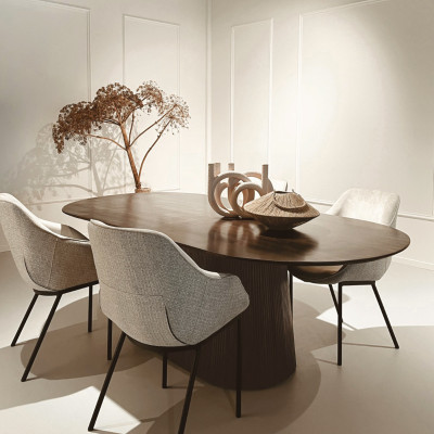 SIENNE-Table à manger Ovale 6/8 personnes L.200, Manguier teinté noyer